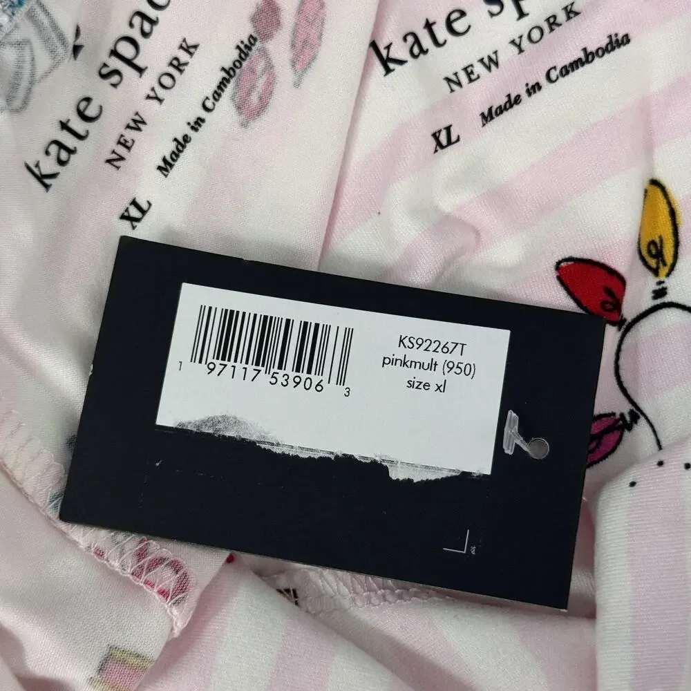 Kate Spade Pajama Set Womens XL Holiday Cocktail Print Winter Christmas Pjs NEW